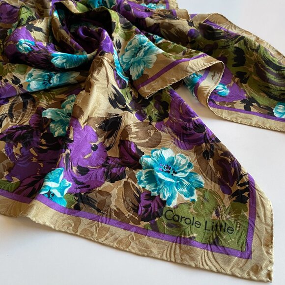 Vintage Carole Little 100% Silk Scarf Floral Square 33" - Picture 7 of 9